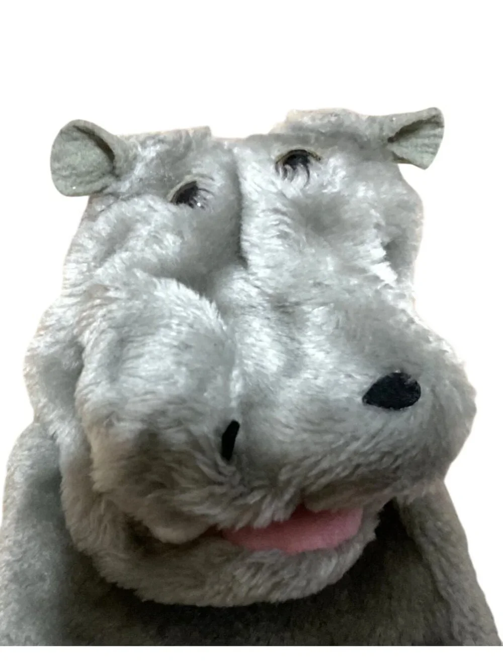Vintage 1977 Dakin Plush Hippo Hand Puppet Gray Soft Toy Made In Korea